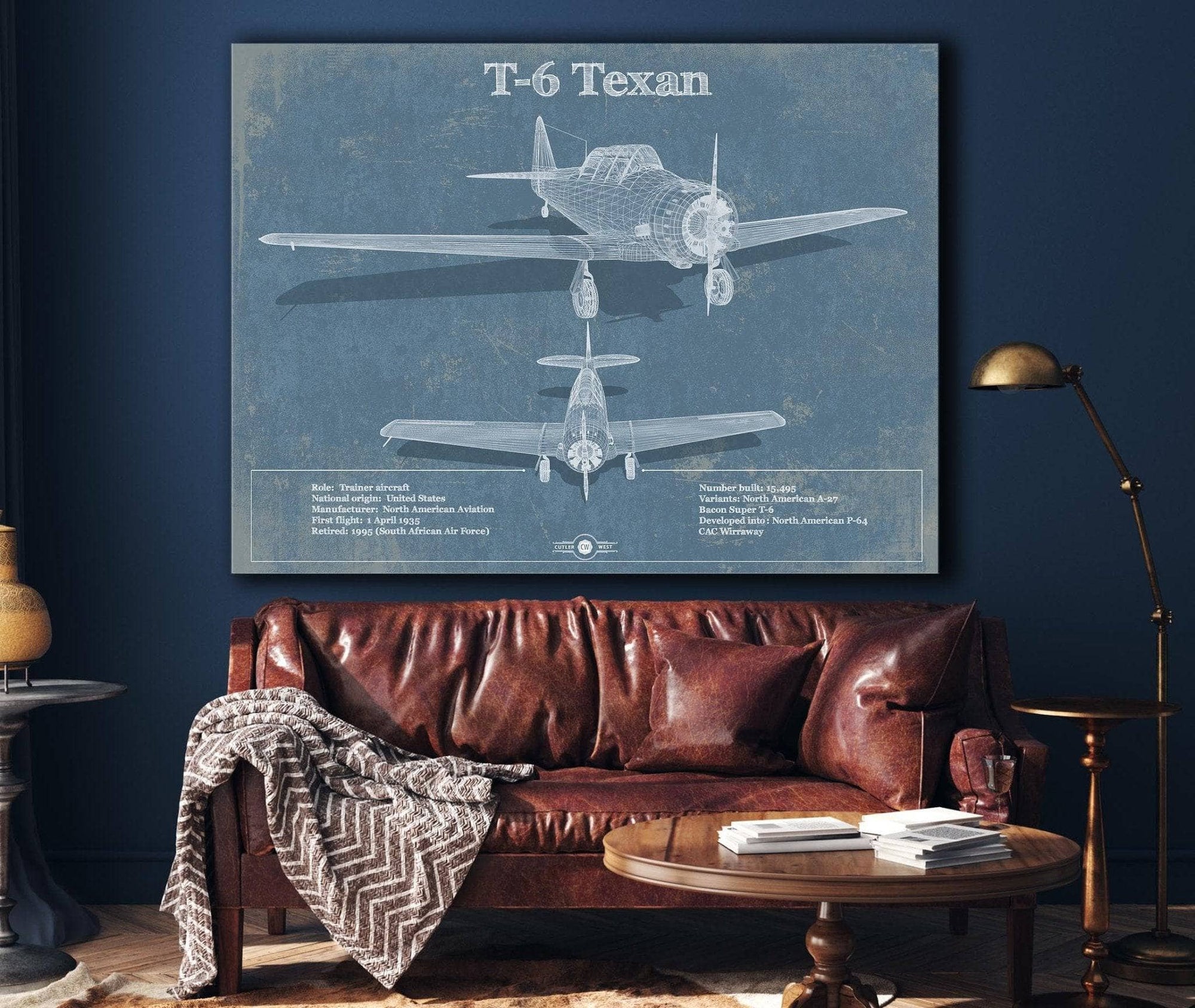 Cutler West Military Aircraft T-6 Texan Aircraft Blueprint Original Military Wall Art