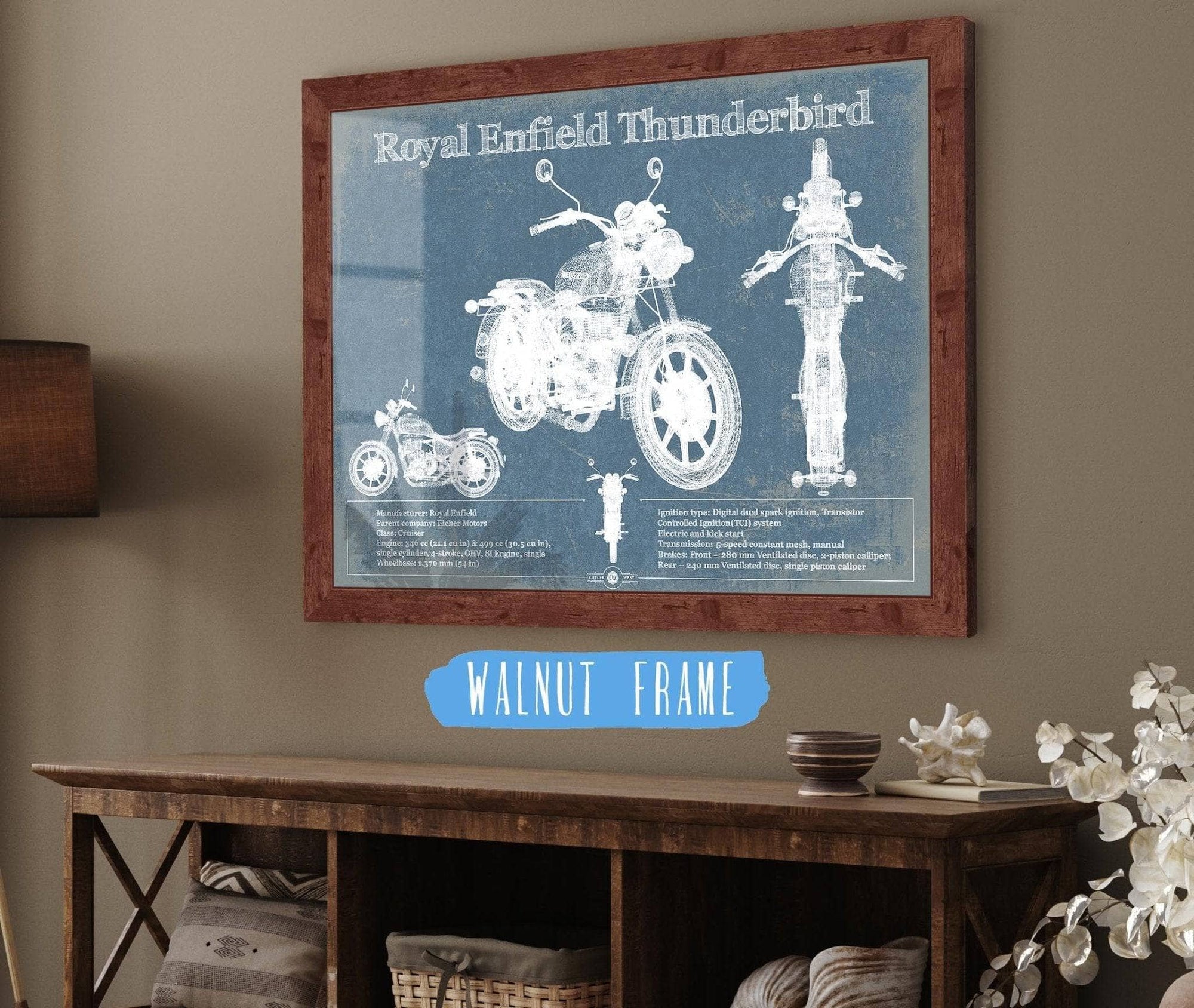 Cutler West Royal Enfield Thunderbird Blueprint Motorcycle Patent Print