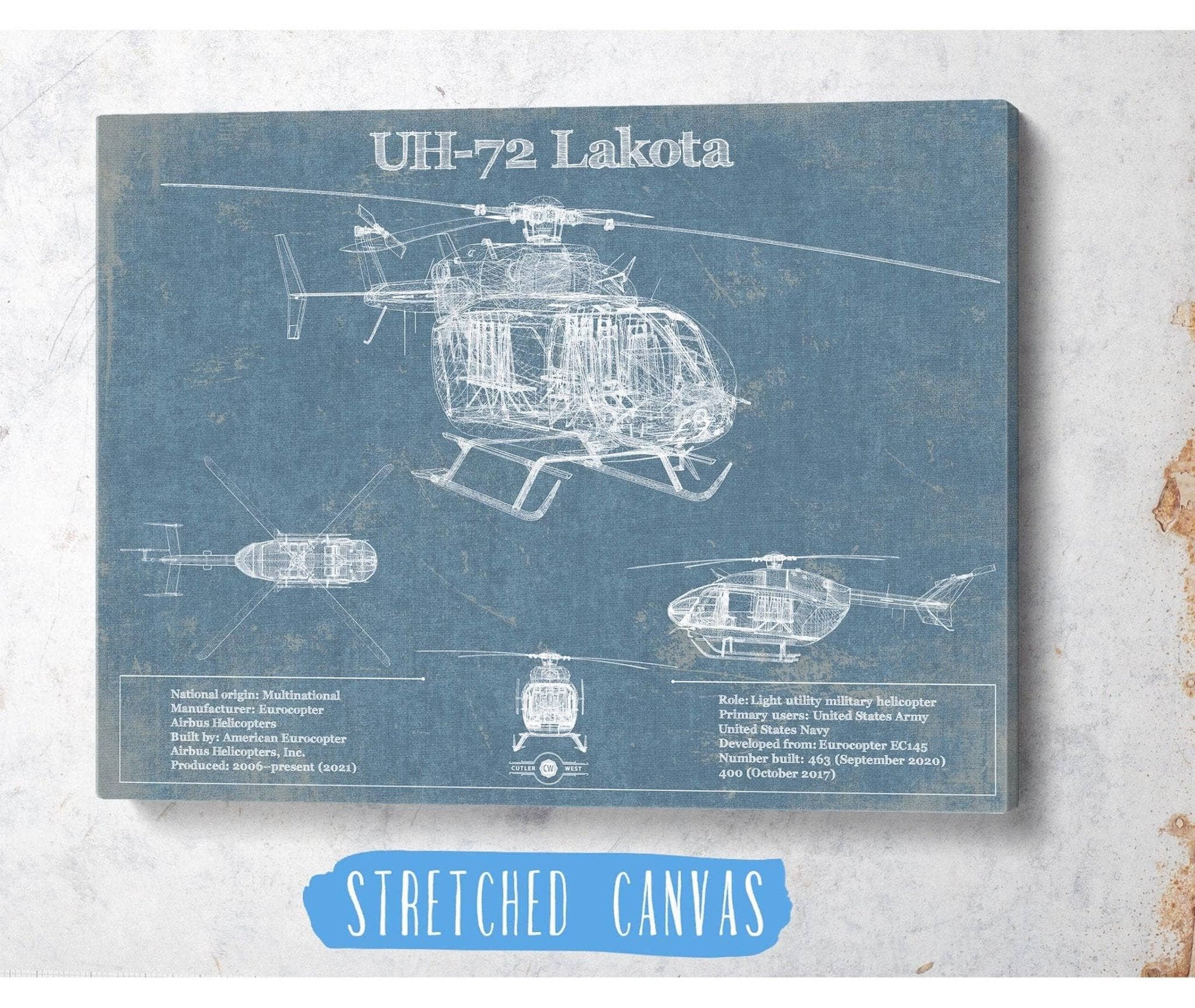 Cutler West UH-72 Lakota Helicopter Vintage Aviation Blueprint Military Print