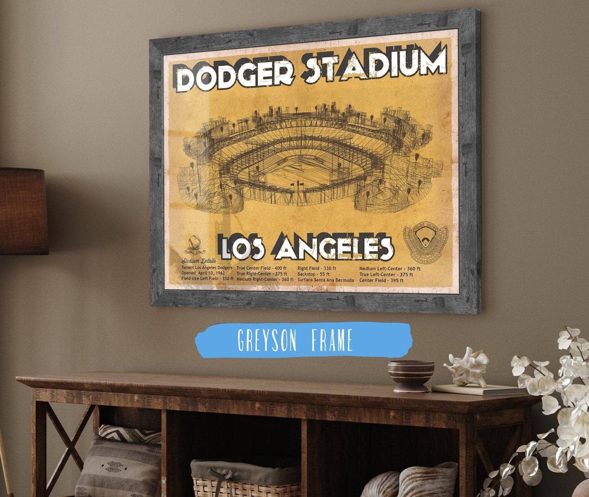 Cutler West Baseball Collection 24" x 18" / Greyson Frame Vintage LA Dodgers Stadium Blueprint Baseball Print - Vintage Brown Edition 716400189-24"-x-18"58138