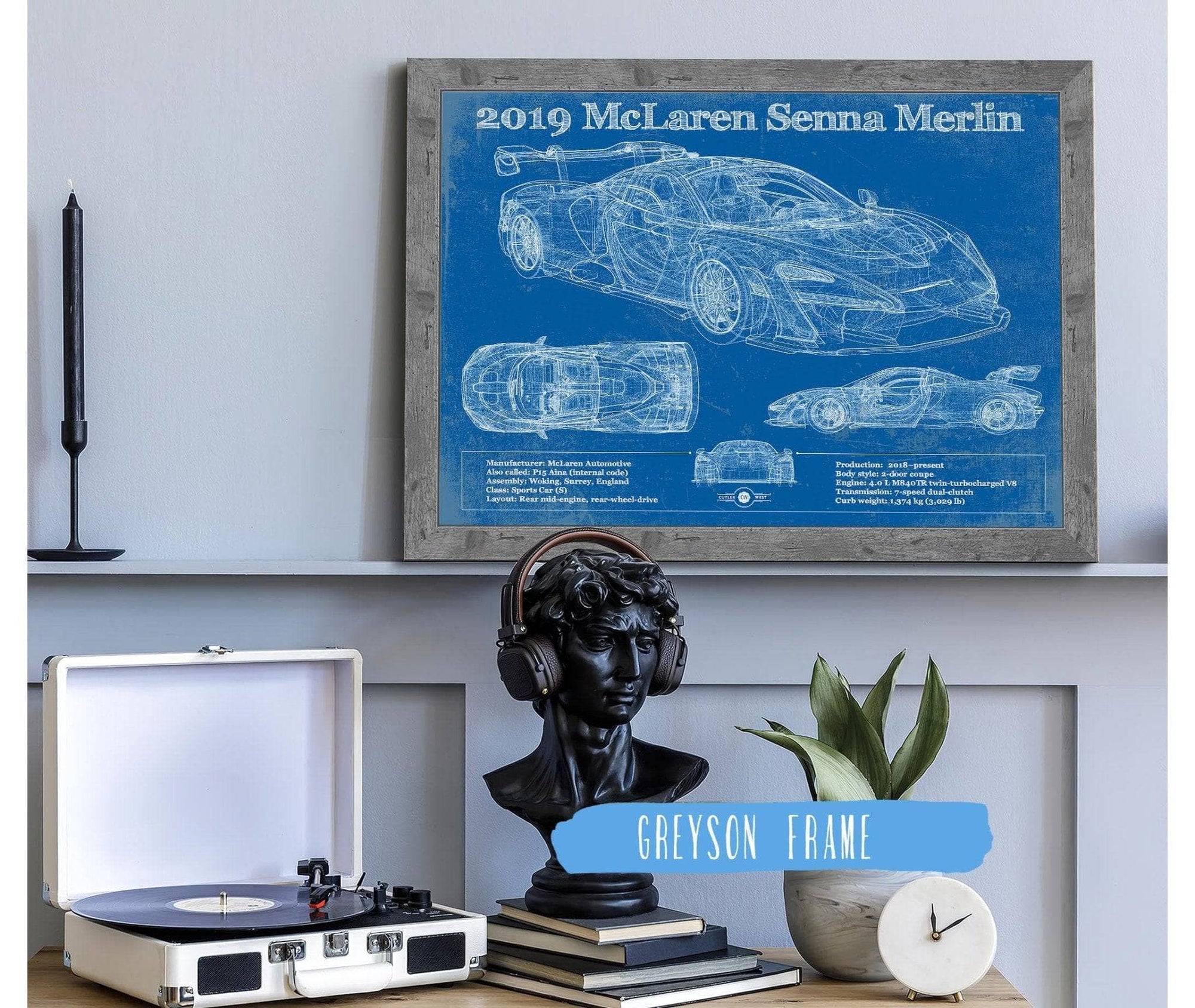 Cutler West 2019 Mclaren Senna Merlin Vintage Blueprint Auto Print