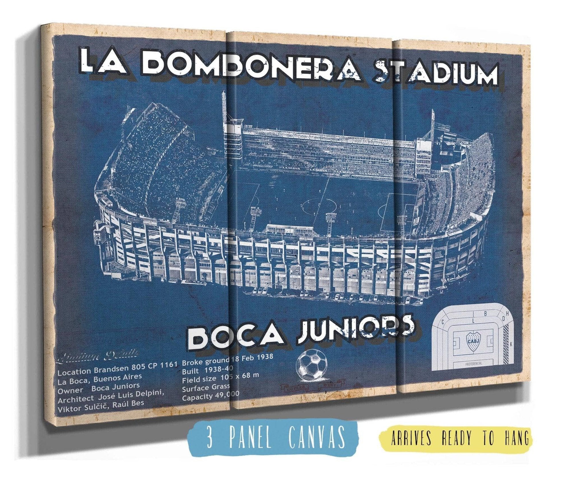 Cutler West Soccer Collection 48" x 32" / 3 Panel Canvas Wrap Boca Juniors F.C - La Bombonera Stadium Soccer Print 733938727_48655