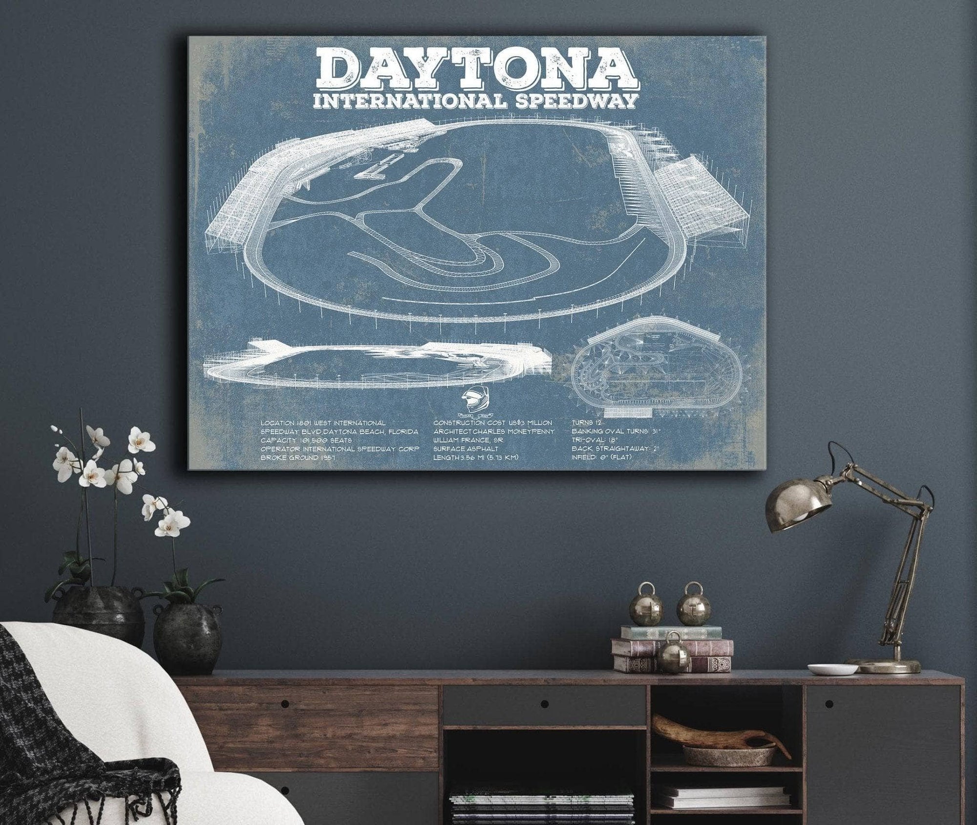 Cutler West Racetrack Collection Daytona International Speedway Blueprint NASCAR Race Track Print
