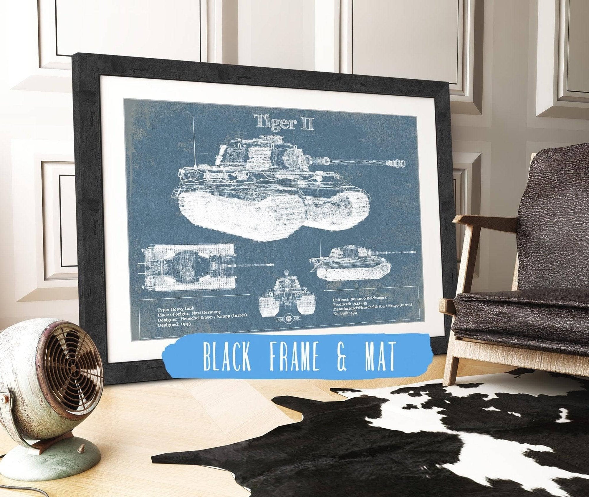Cutler West Military Weapons Collection 14" x 11" / Black Frame & Mat Tiger II Vintage German Tank Military Print 845000232_24666
