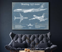 Cutler West Boeing Collection Boeing 757-200 Vintage Original Blueprint Art Print - Custom Pilot Name Can Be Added