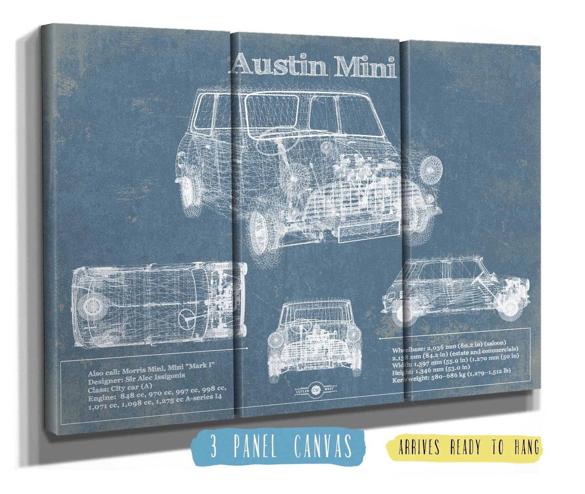 Cutler West Vehicle Collection Austin Mini Blueprint Vintage Auto Print