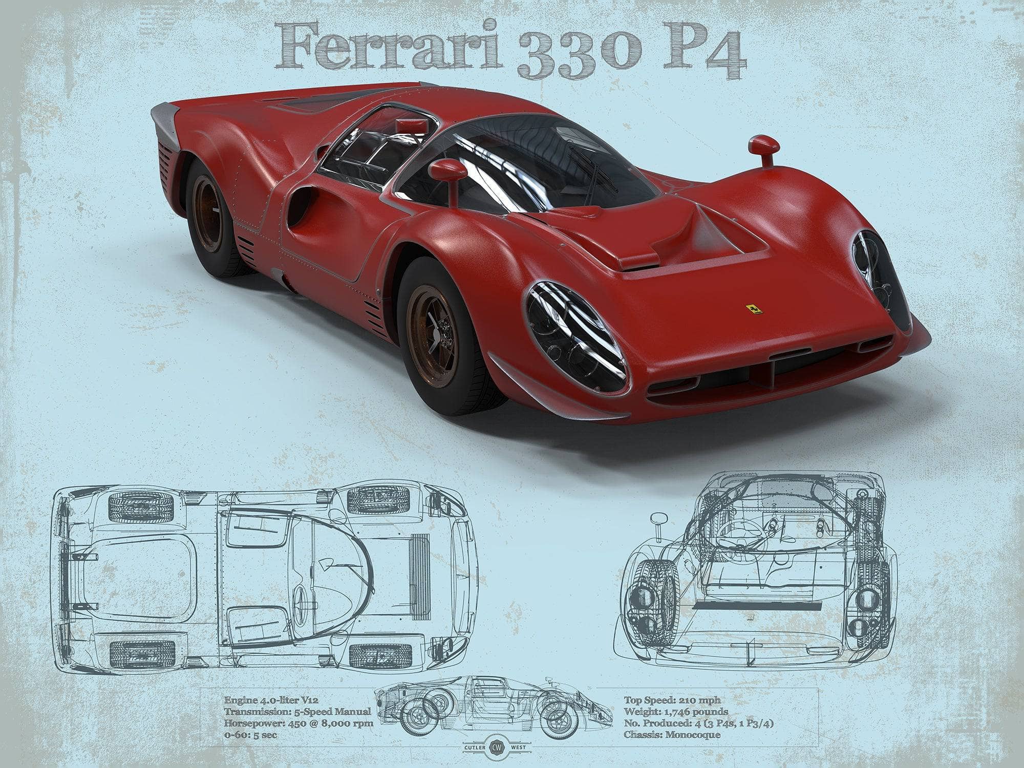 Cutler West Ferrari Collection 14" x 11" / Unframed Ferrari 330 P4 Vintage Sports Car Print 845000143_61739