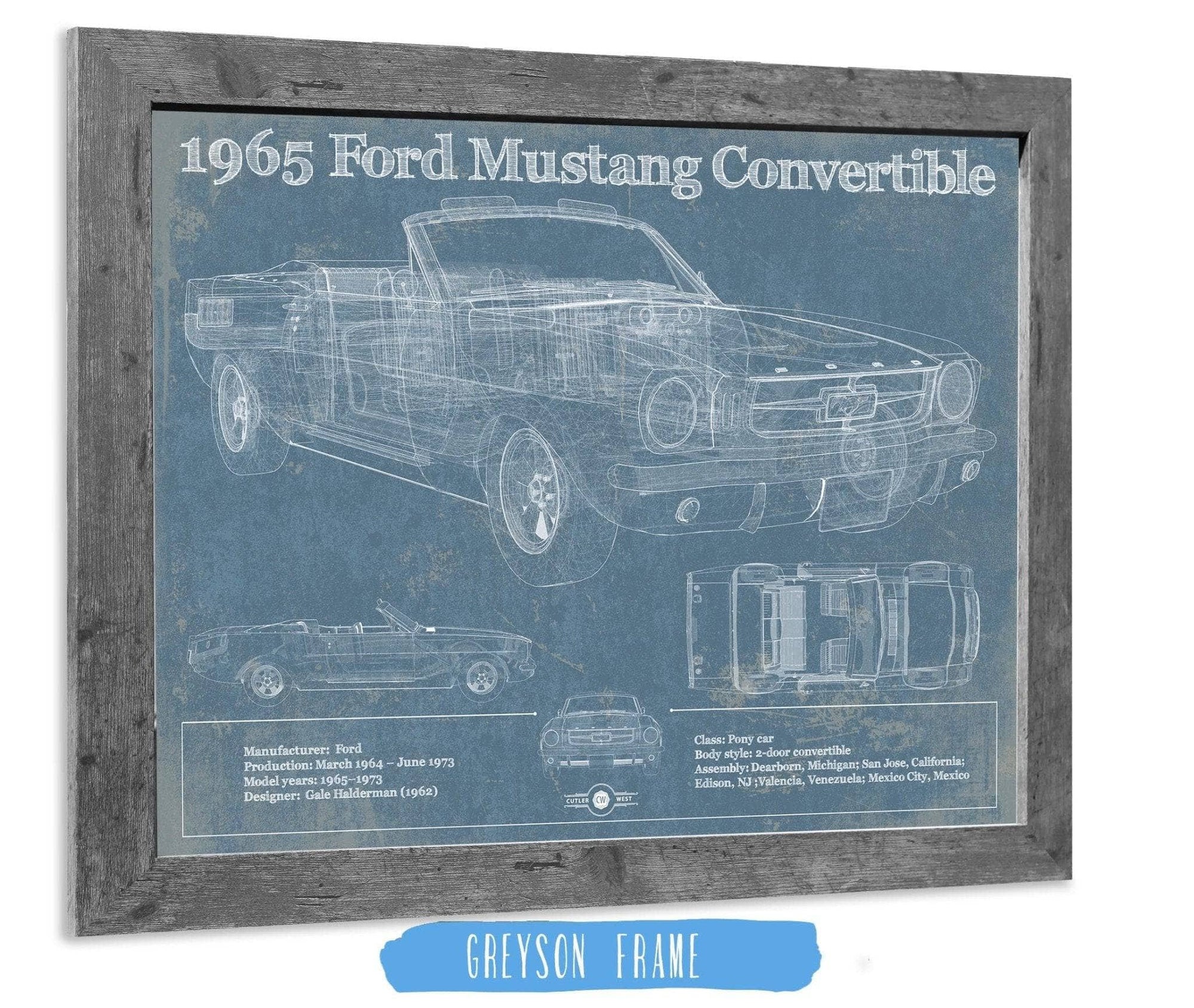 Cutler West Ford Collection 1965 Mustang Convertible Blueprint Vintage Auto Print