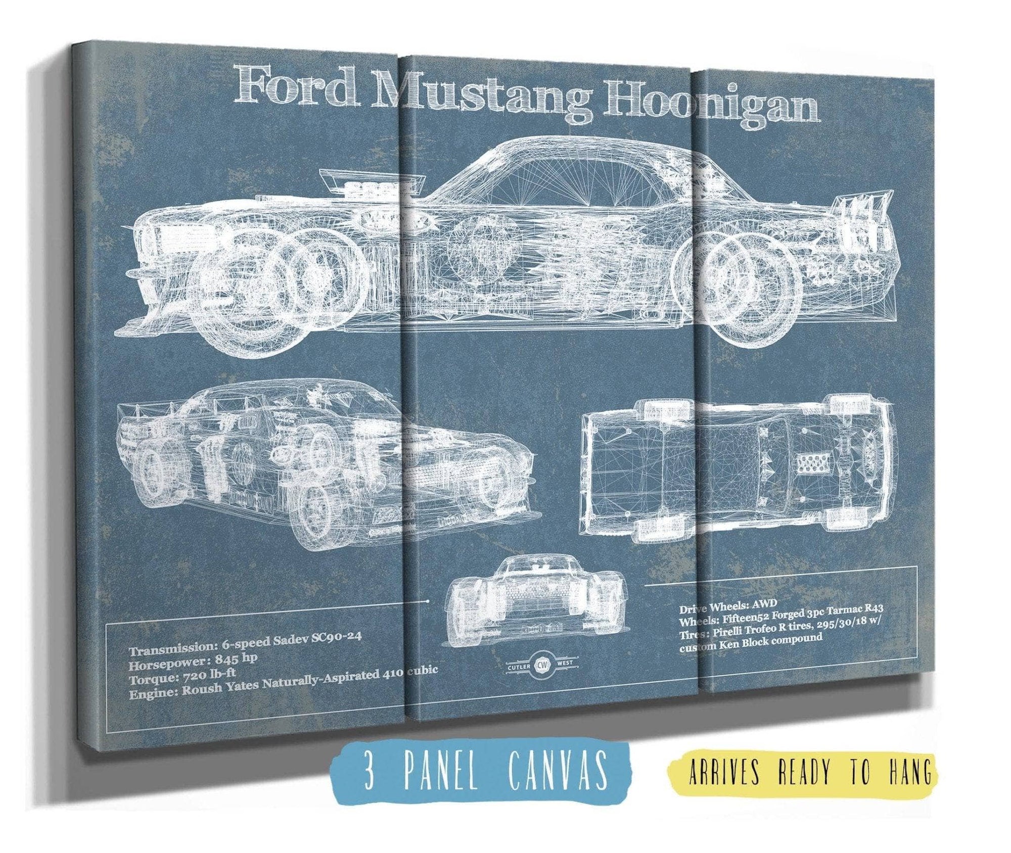 Cutler West Ford Collection 48" x 32" / 3 Panel Canvas Wrap Ford Mustang Hoonigan Vintage Blueprint Auto Print 833110081_14758