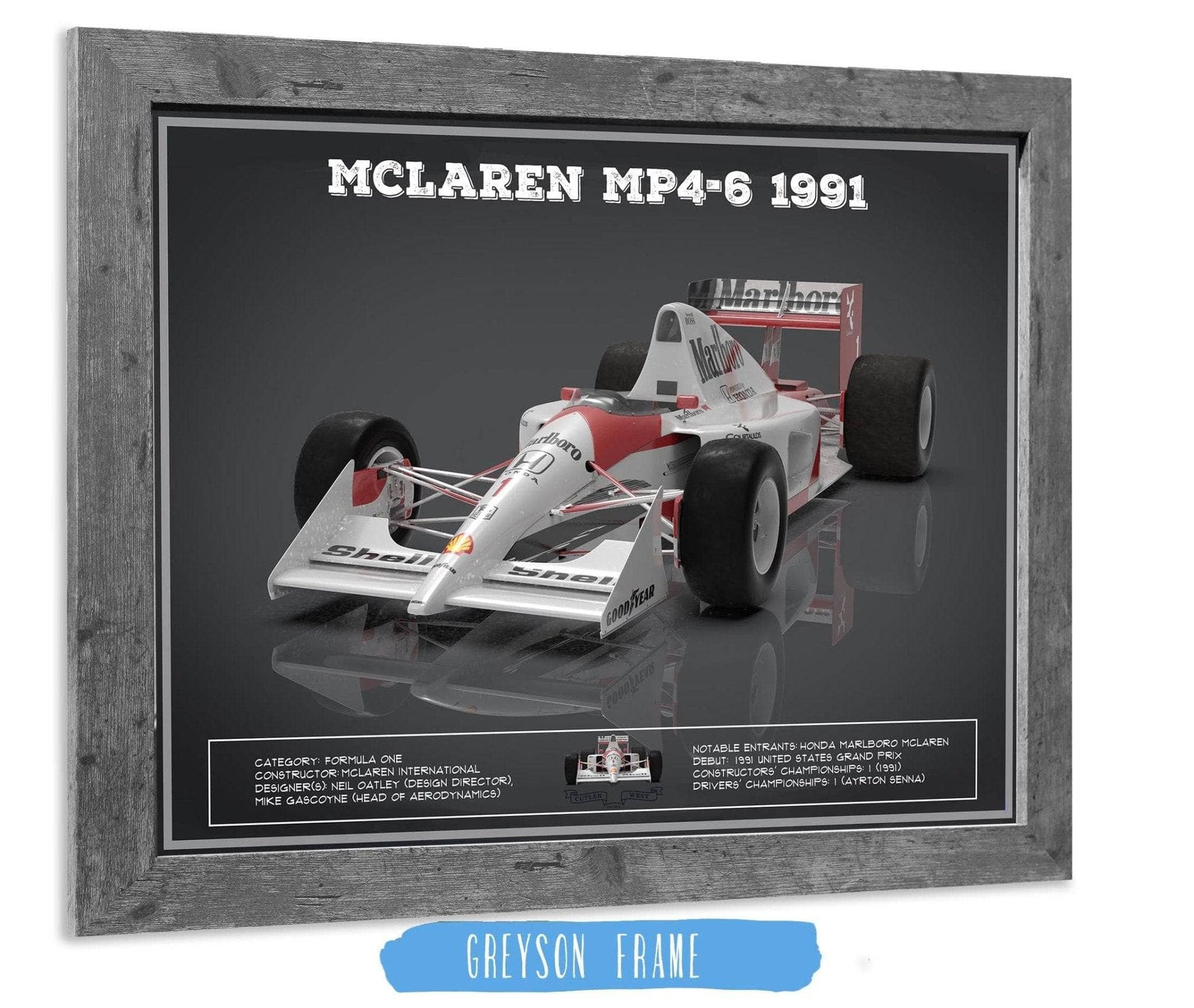 Cutler West Vehicle Collection Vintage F1 McLaren MP46 1991 Formula One Race Car Print