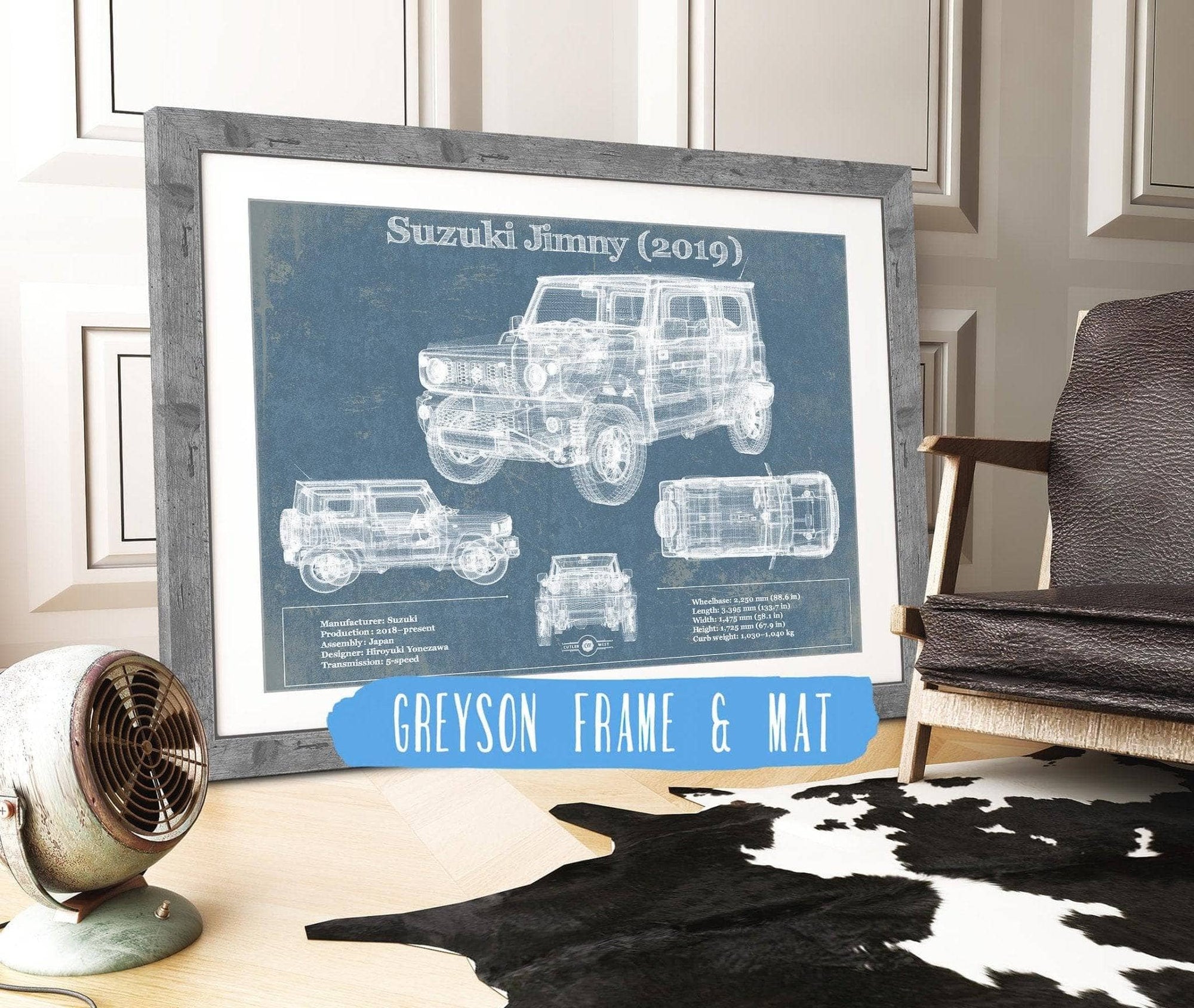 Cutler West Vehicle Collection 14" x 11" / Greyson Frame & Mat Suzuki Jimney 2019 Vintage Blueprint Auto Print 845000184_29012