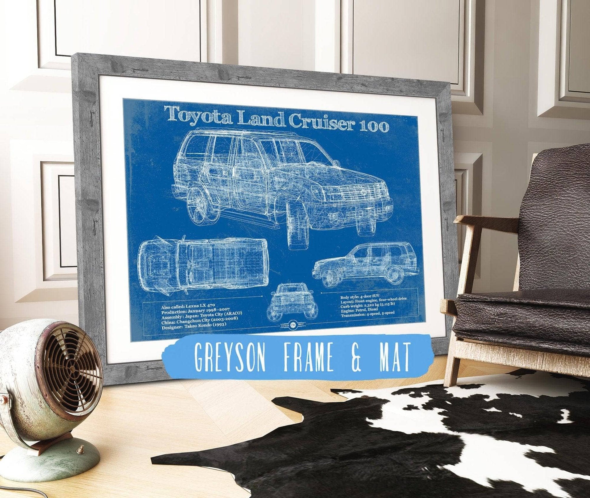 Cutler West Toyota Collection 14" x 11" / Greyson Frame & Mat Toyota Land Cruiser J100 Blueprint Vintage Auto Print 933311021_28682