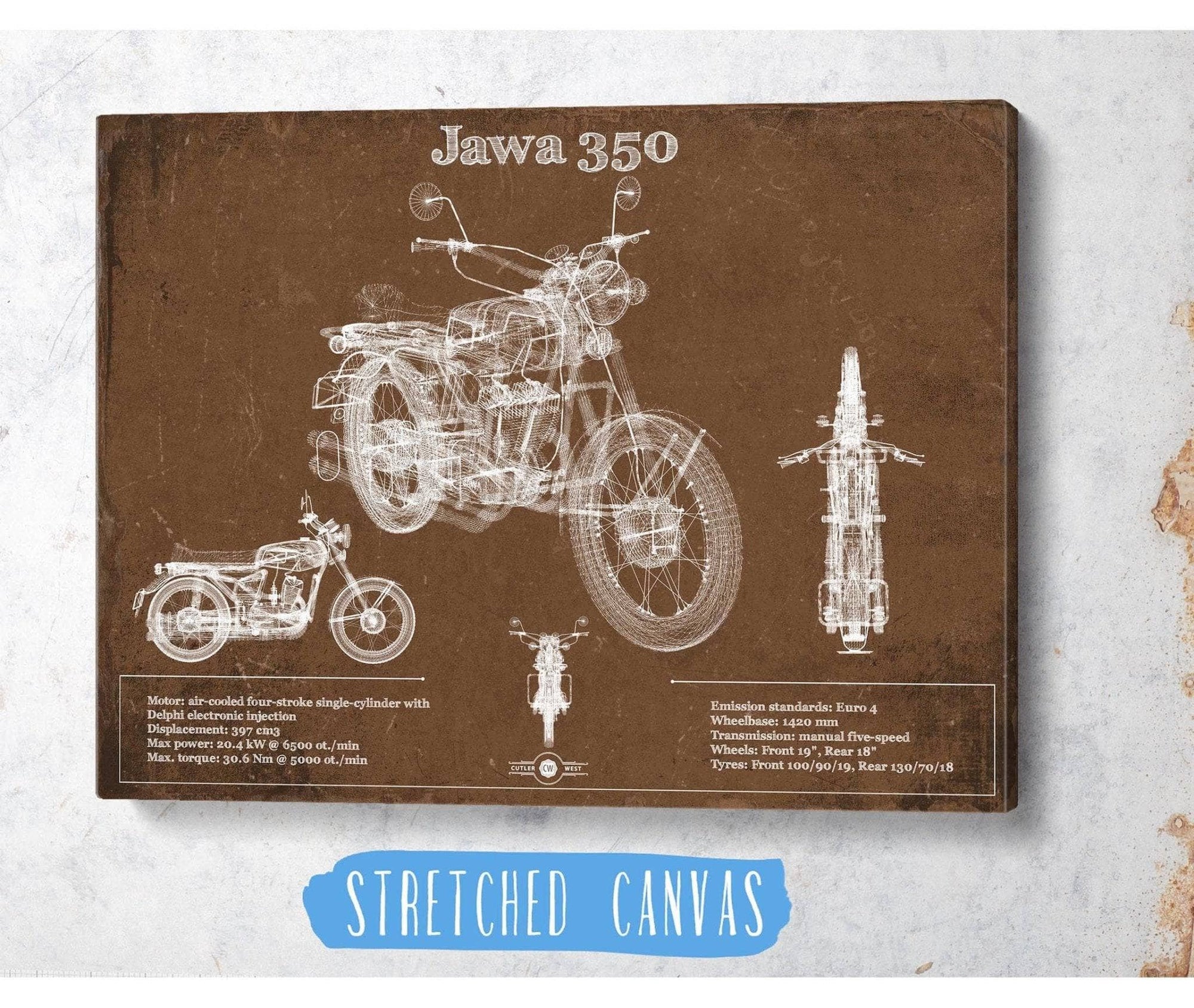 Cutler West Jawa 350 Vintage Blueprint Motorcycle Patent Print