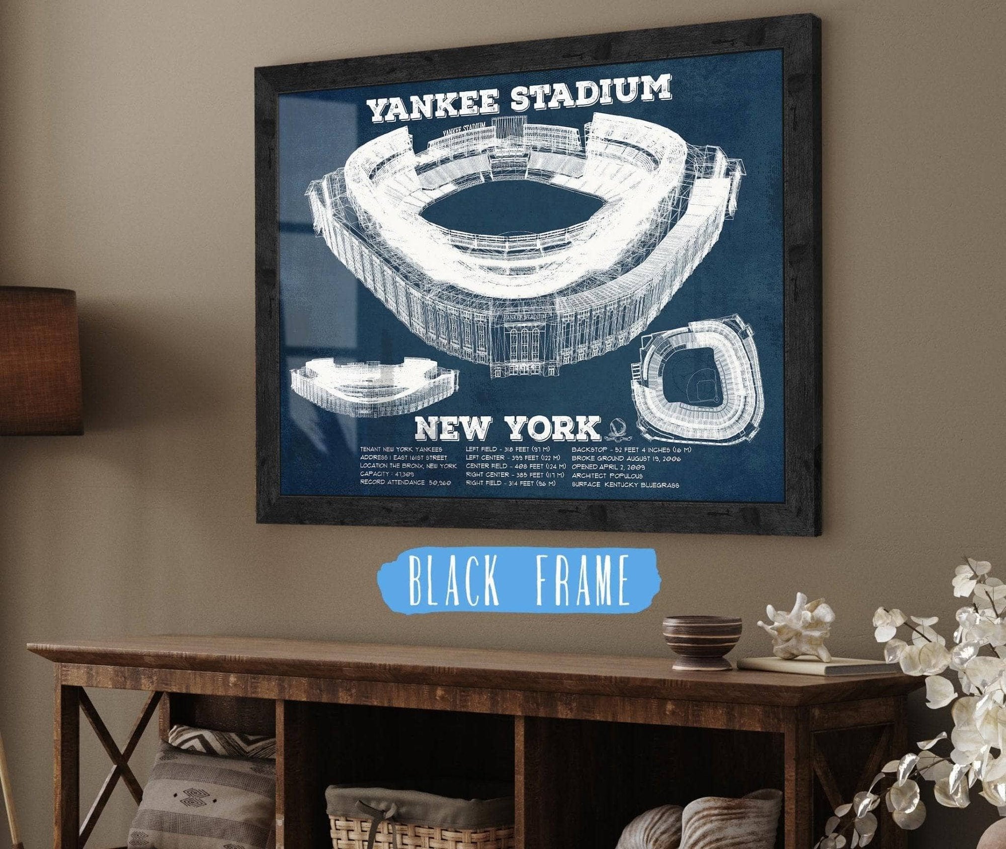 Cutler West Baseball Collection 14" x 11" / Black Frame NY Yankees - Vintage Yankee Stadium Blueprint Baseball Print 723090052-TOP