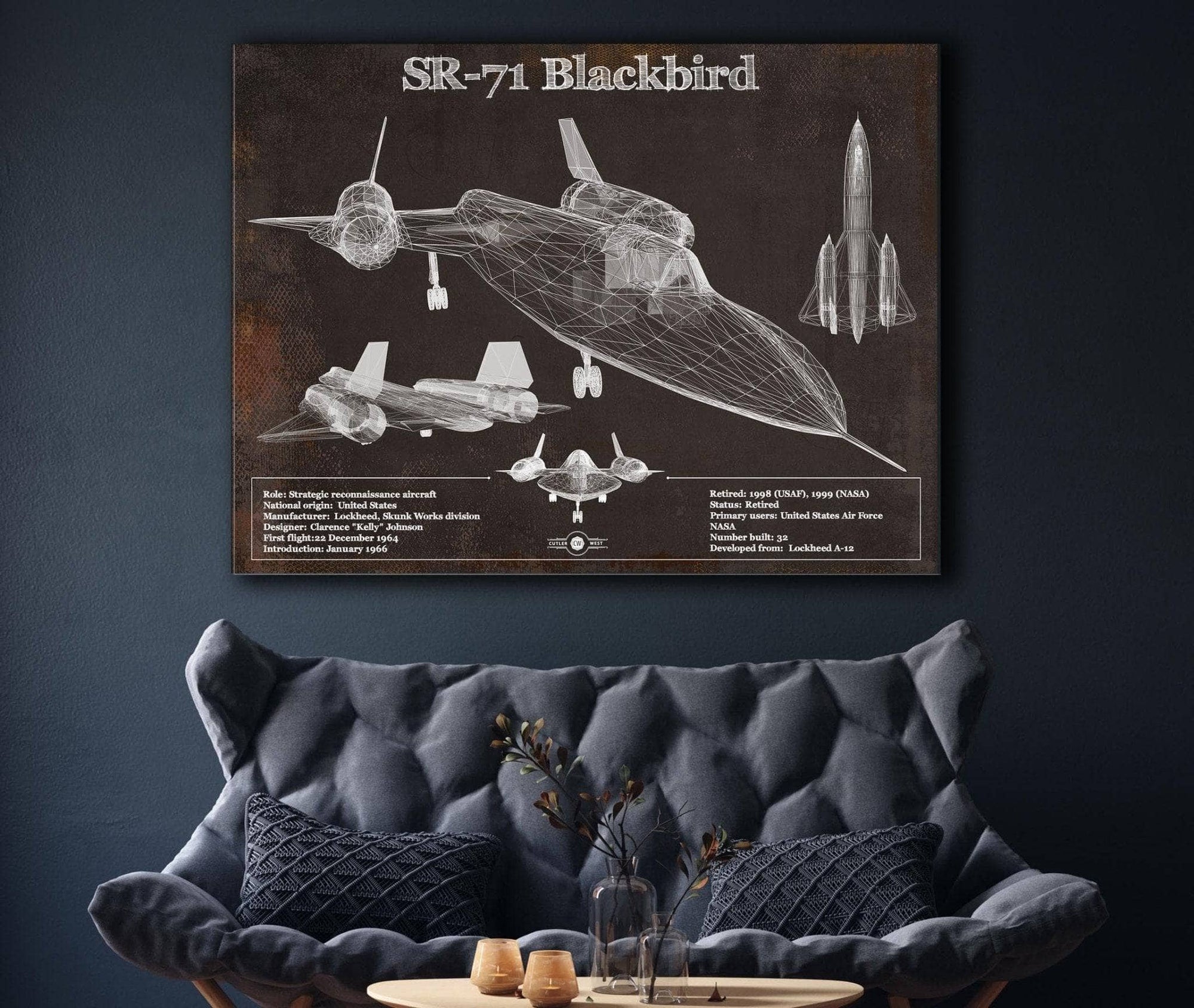 Cutler West Military Aircraft SR-71 Blackbird Black Version - Aircraft Original Military Wall Art
