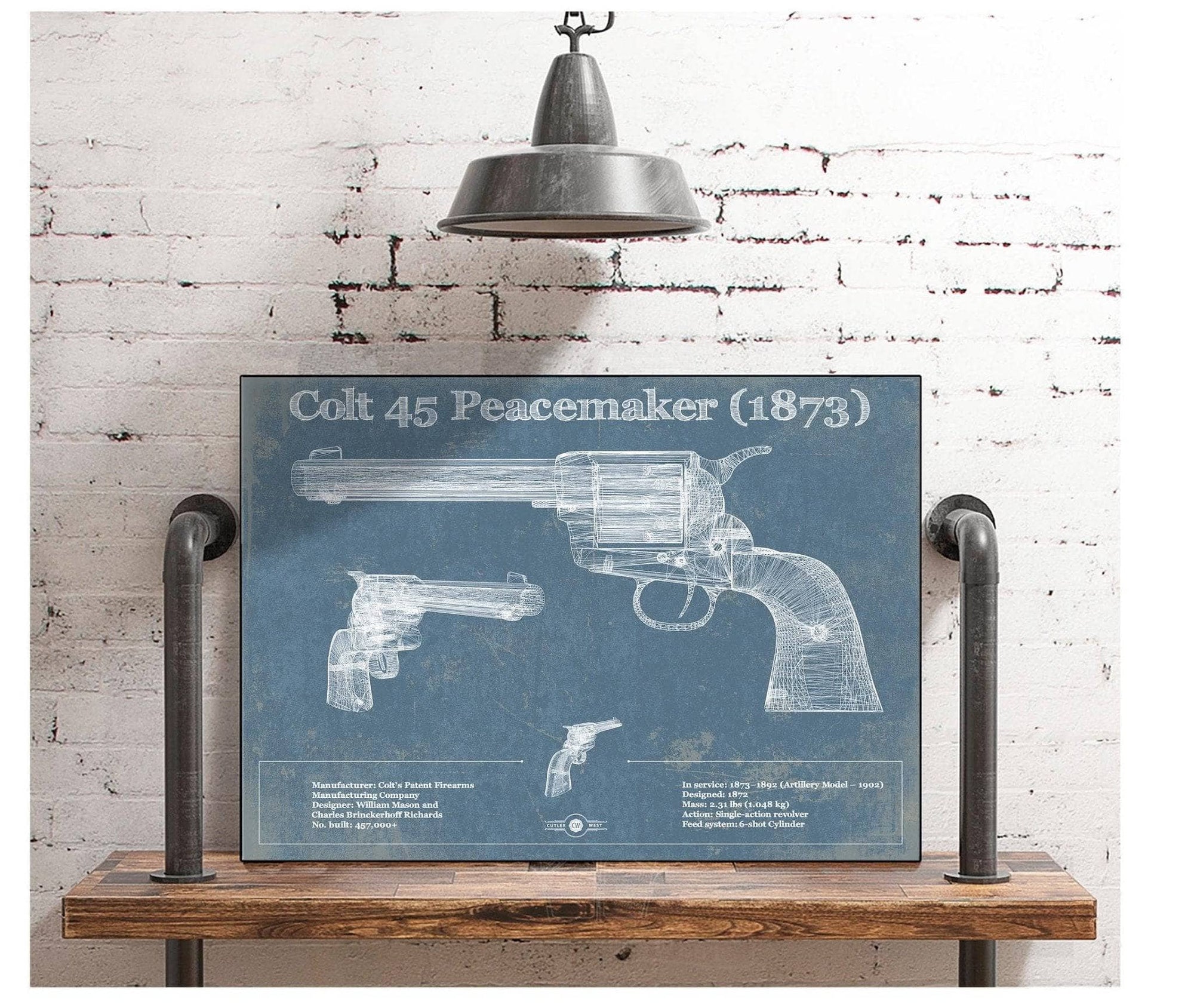 Cutler West Military Weapons Collection Colt 45 Peacemaker 1873 Blueprint Vintage Gun Print
