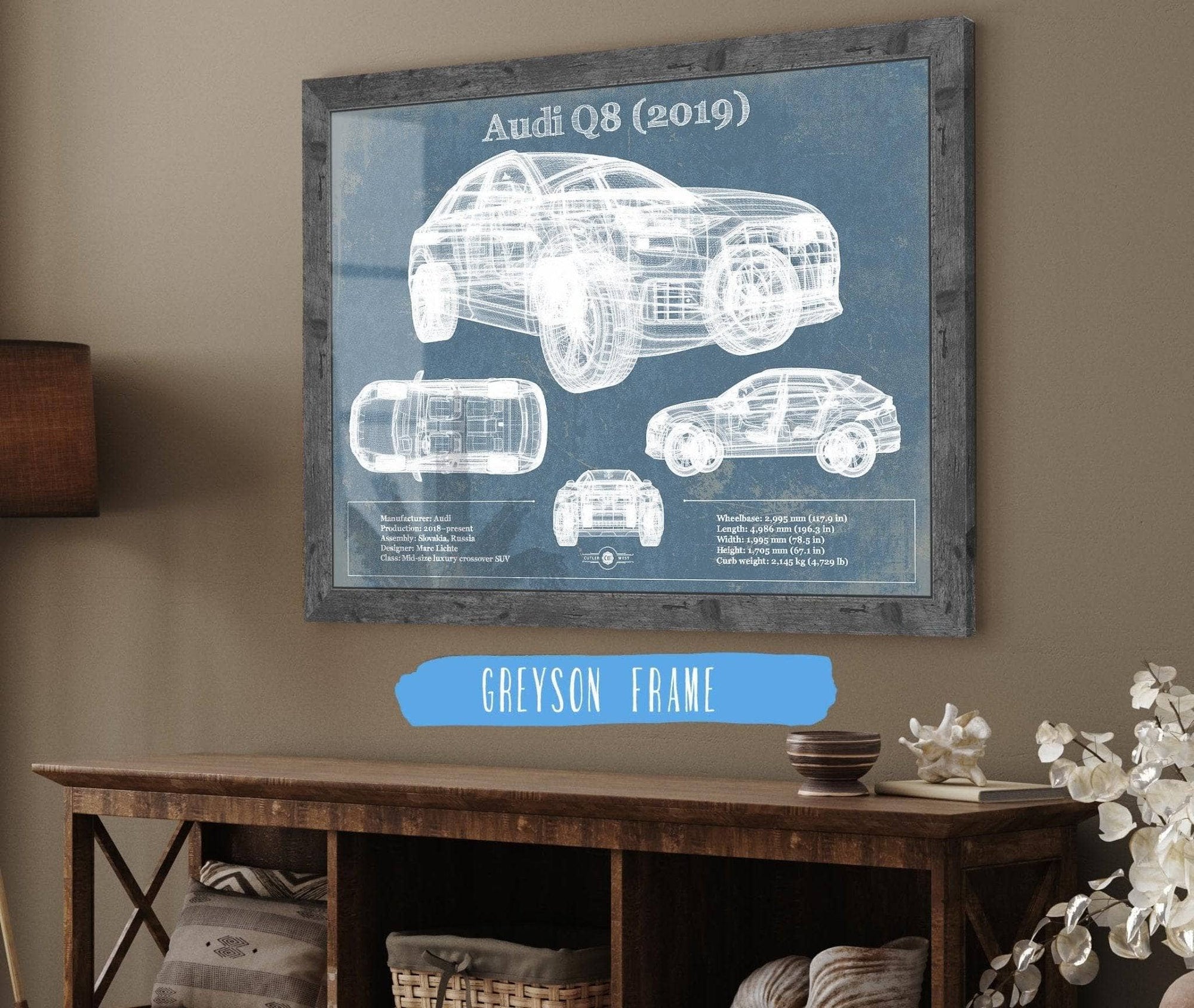 Cutler West Vehicle Collection Audi Q8 (2019) Blueprint Vintage Auto Print