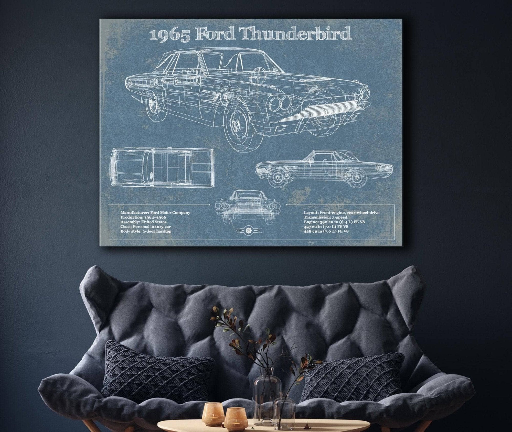 Cutler West Ford Collection 1965 Ford Thunderbird Blueprint Vintage Auto Print