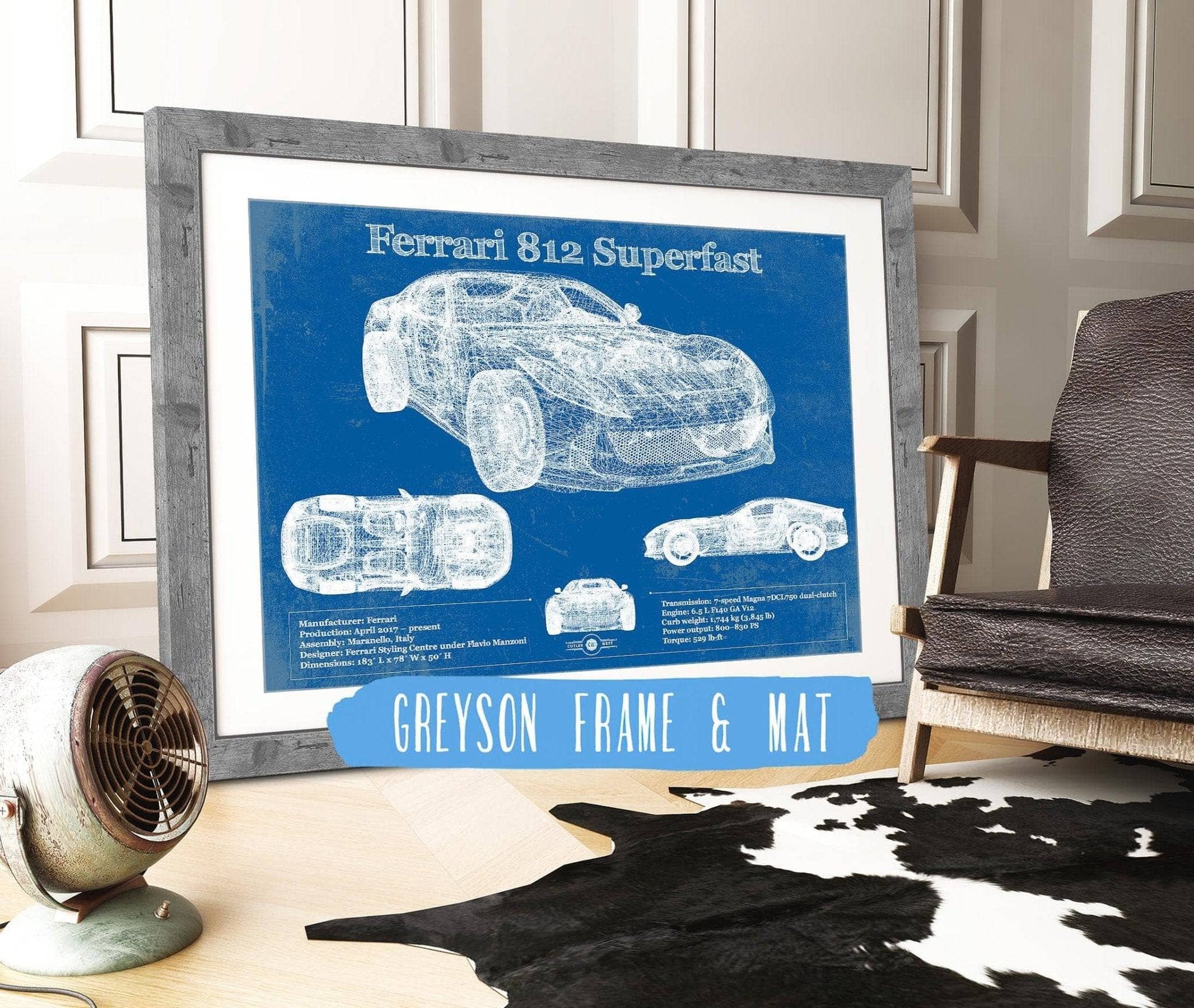 Cutler West Ferrari Collection 14" x 11" / Greyson Frame & Mat Ferrari 812 Superfast Blueprint Vintage Auto Print 933350033_21504