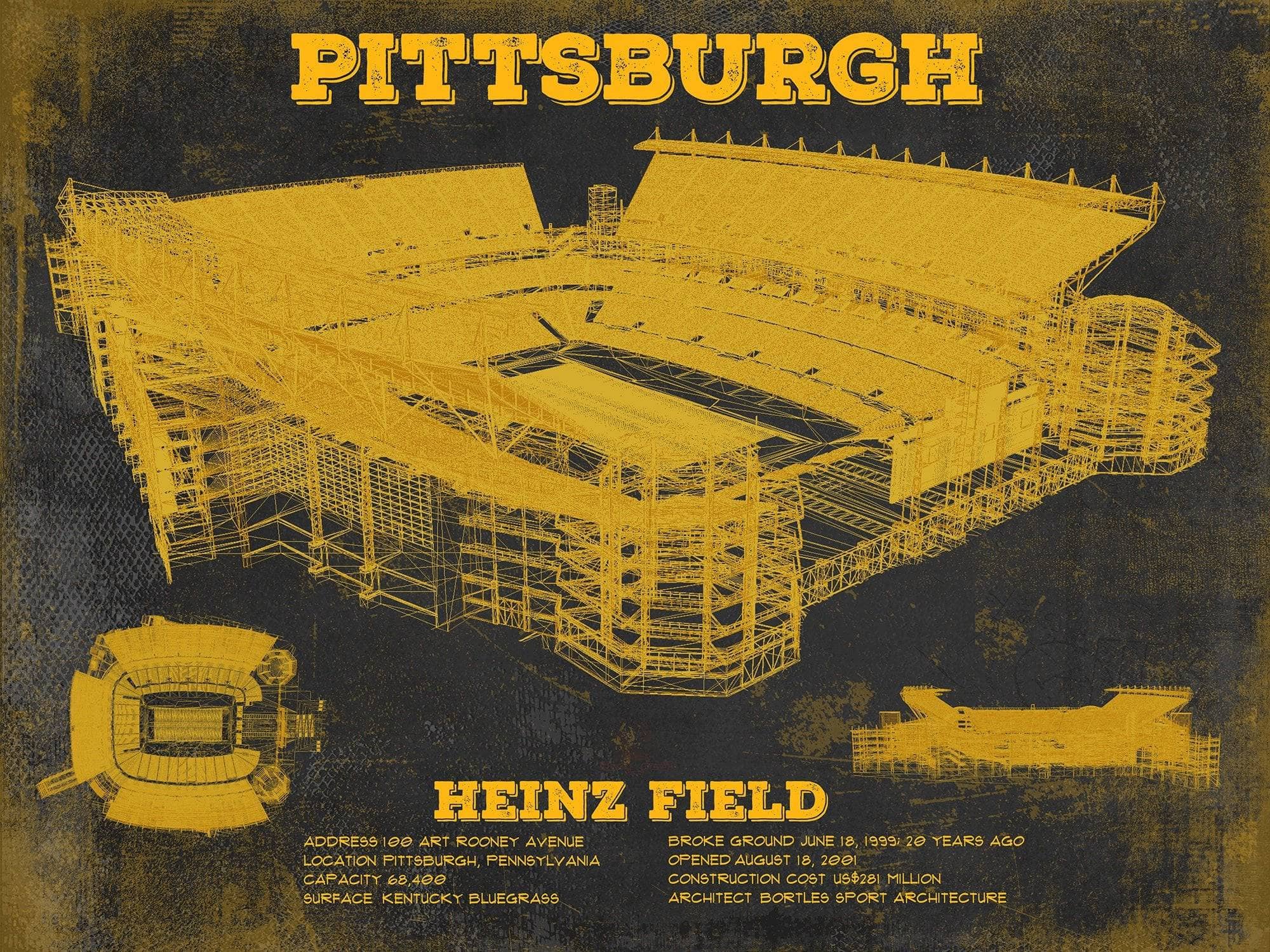 Cutler West Pro Football Collection 14" x 11" / Unframed Pittsburgh Steelers Stadium Art Team Color- Heinz Field - Vintage Football Print 835000001-TOP