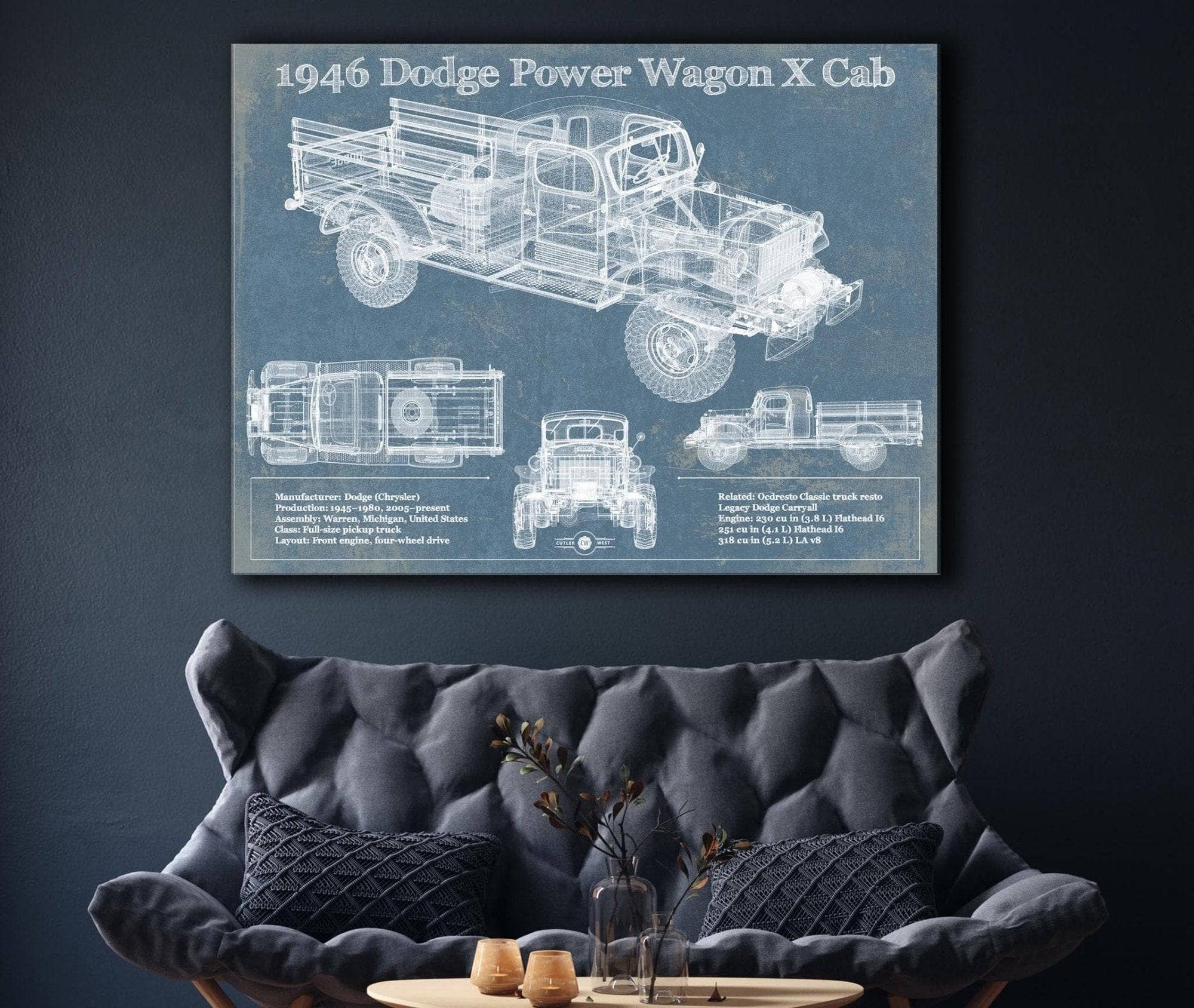 Cutler West Dodge Collection 1946 Dodge Power Wagon X Cab Vintage Blueprint Auto Print