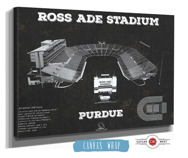 Cutler West Purdue Boilermakers - Ross-Ade Vintage Football Stadium Black Art Print