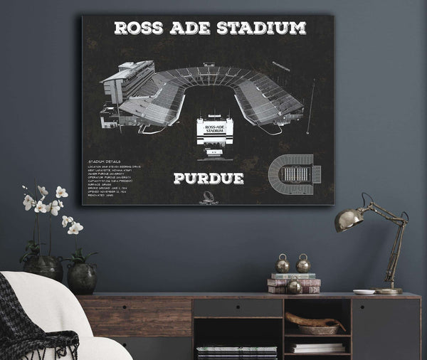 Cutler West Purdue Boilermakers - Ross-Ade Vintage Football Stadium Black Art Print