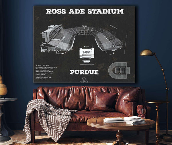 Cutler West Purdue Boilermakers - Ross-Ade Vintage Football Stadium Black Art Print