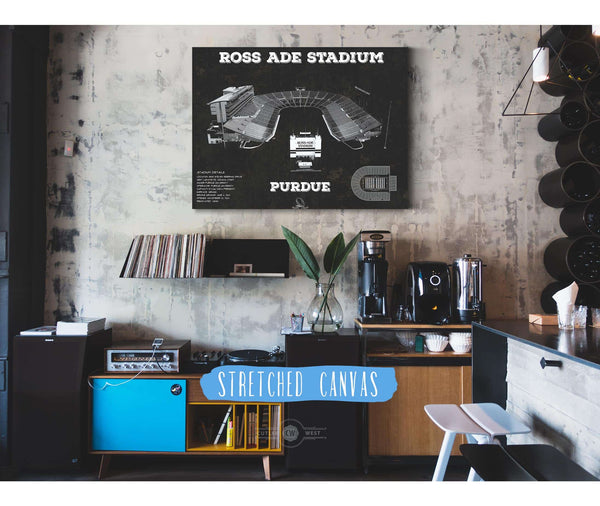 Cutler West Purdue Boilermakers - Ross-Ade Vintage Football Stadium Black Art Print