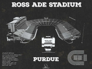 14" x 11" / Unframed Cutler West Purdue Boilermakers - Ross-Ade Vintage Football Stadium Black Art Print