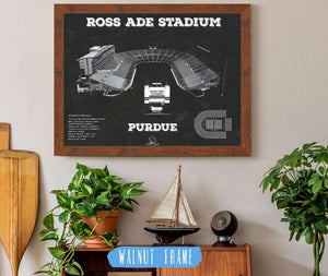20" x 16" / Walnut Frame Cutler West Purdue Boilermakers - Ross-Ade Vintage Football Stadium Black Art Print