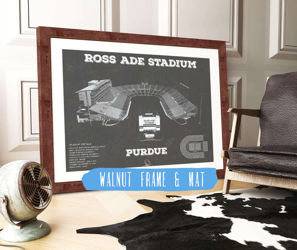 20" x 16" / Walnut Frame & Mat Cutler West Purdue Boilermakers - Ross-Ade Vintage Football Stadium Black Art Print