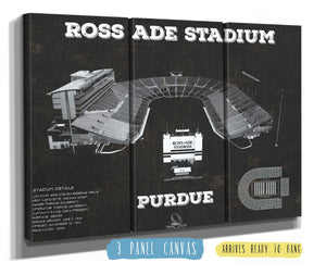 36" x 24" / 3 Panel Canvas Wrap Cutler West Purdue Boilermakers - Ross-Ade Vintage Football Stadium Black Art Print