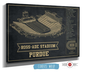 14" x 11" / Stretched Canvas Wrap Cutler West Purdue Boilermakers - Ross-Ade Vintage Football Stadium Blueprint Art Print