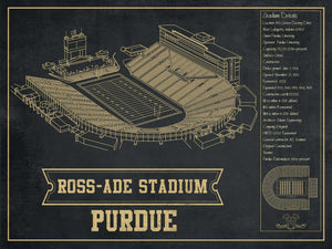 14" x 11" / Unframed Cutler West Purdue Boilermakers - Ross-Ade Vintage Football Stadium Blueprint Art Print