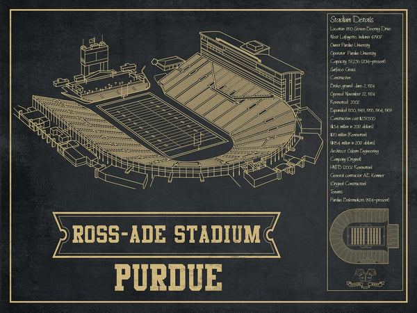 14" x 11" / Unframed Cutler West Purdue Boilermakers - Ross-Ade Vintage Football Stadium Blueprint Art Print