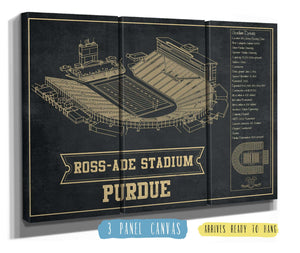 36" x 24" / 3 Panel Canvas Wrap Cutler West Purdue Boilermakers - Ross-Ade Vintage Football Stadium Blueprint Art Print
