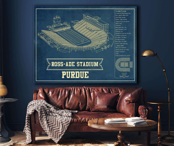 Cutler West Purdue Boilermakers - Ross-Ade Vintage Football Stadium Vintage Blueprint Art Print