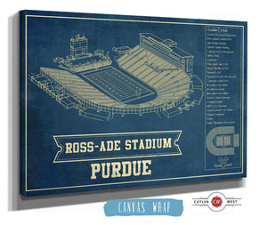 14" x 11" / Stretched Canvas Wrap Cutler West Purdue Boilermakers - Ross-Ade Vintage Football Stadium Vintage Blueprint Art Print