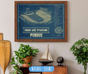 20" x 16" / Walnut Frame Cutler West Purdue Boilermakers - Ross-Ade Vintage Football Stadium Vintage Blueprint Art Print