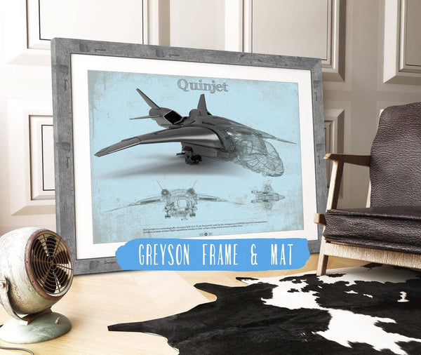 14" x 11" / Greyson Frame & Mat Cutler West Quinjet Avengers Vintage Blueprint Wall Art