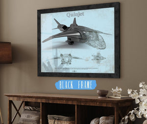 20" x 16" / Black Frame Cutler West Quinjet Avengers Vintage Blueprint Wall Art