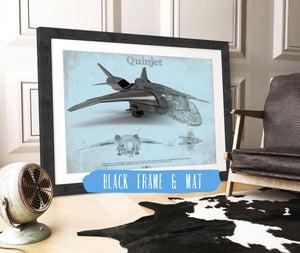 20" x 16" / Black Frame & Mat Cutler West Quinjet Avengers Vintage Blueprint Wall Art