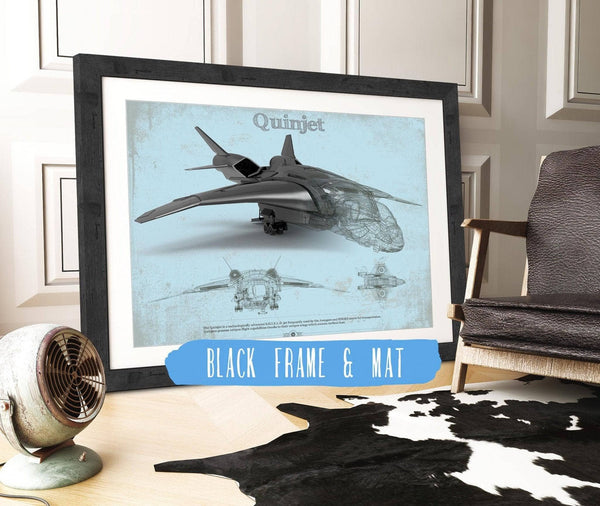 20" x 16" / Black Frame & Mat Cutler West Quinjet Avengers Vintage Blueprint Wall Art