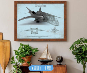 20" x 16" / Walnut Frame Cutler West Quinjet Avengers Vintage Blueprint Wall Art