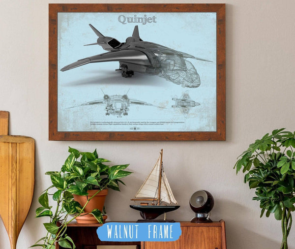 20" x 16" / Walnut Frame Cutler West Quinjet Avengers Vintage Blueprint Wall Art