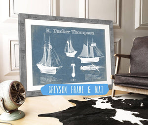 14" x 11" / Greyson Frame & Mat Cutler West R. Tucker Thompson Blueprint Original Wall Art