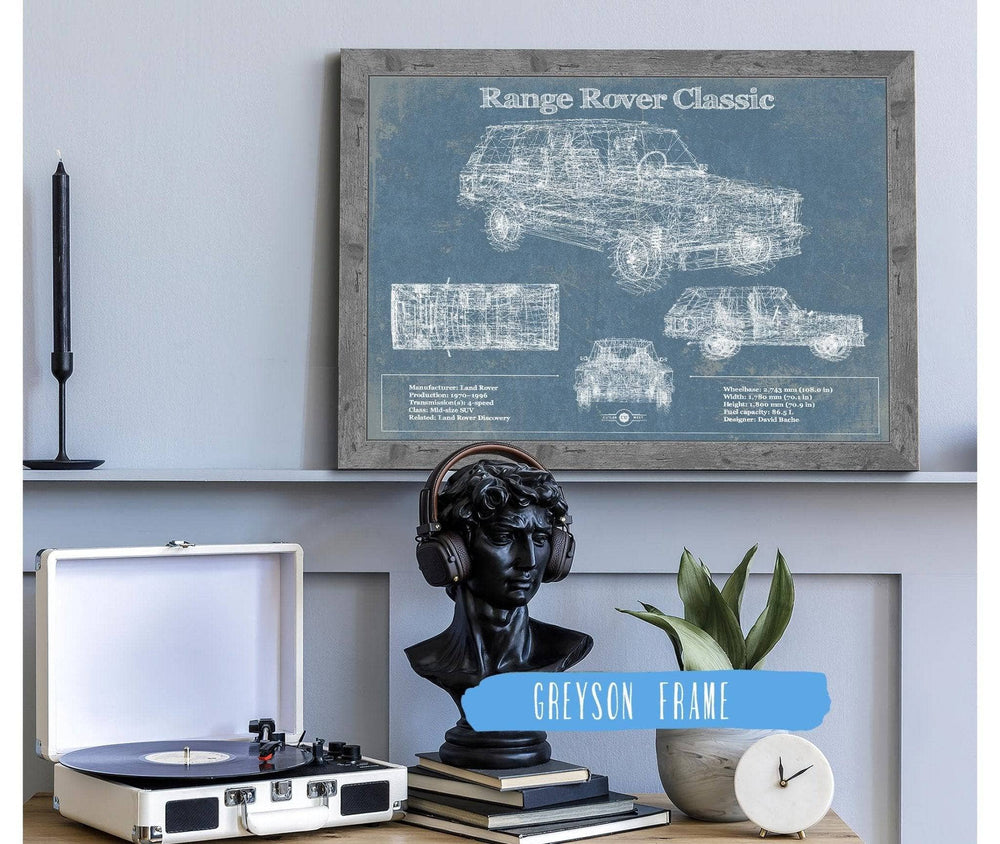 14" x 11" / Stretched Canvas Wrap Cutler West Range Rover Classic Vintage Blueprint Auto Print