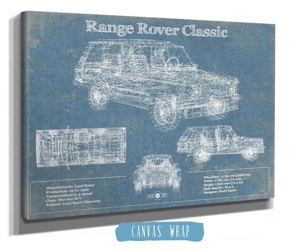 14" x 11" / Stretched Canvas Wrap Cutler West Range Rover Classic Vintage Blueprint Auto Print