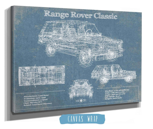 14" x 11" / Stretched Canvas Wrap Cutler West Range Rover Classic Vintage Blueprint Auto Print